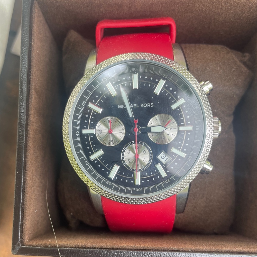 Michael Kors Scout Chronograph with red silicone strap